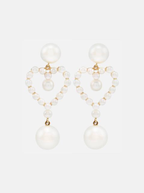 Pearl Heart 14kt gold pendant earrings with pearls