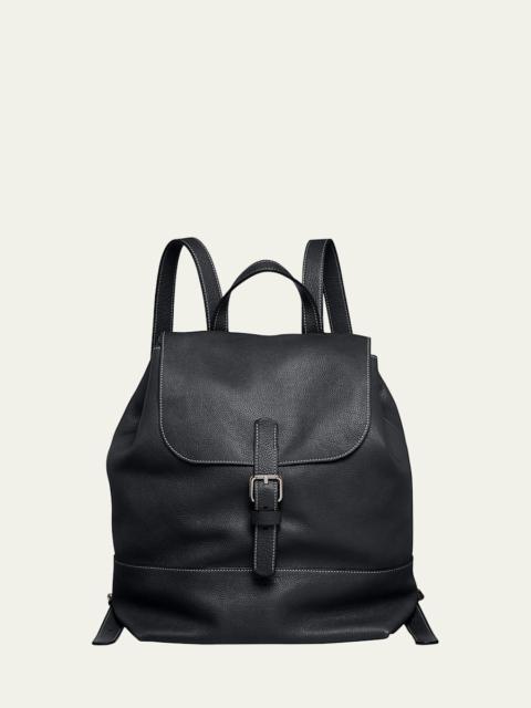 Men's Pebble Leather Flap-Top Backpack