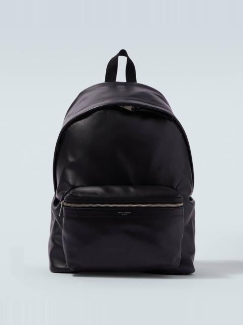 Leather-trimmed backpack