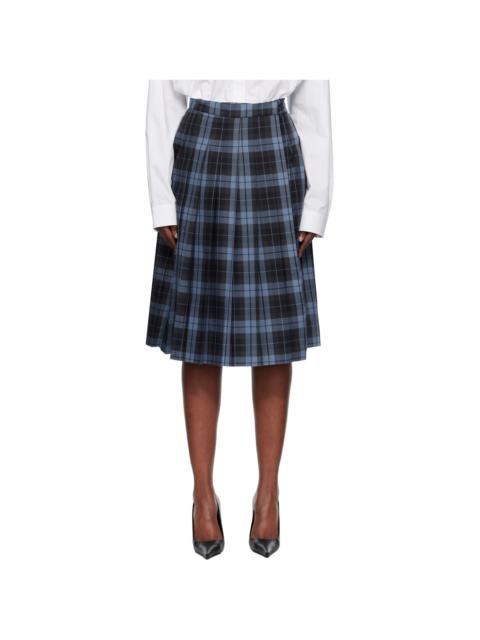 Navy Plaid Midi Skirt