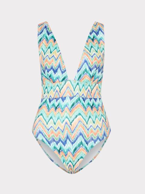 Tropical Chevron V-Neck One Piece