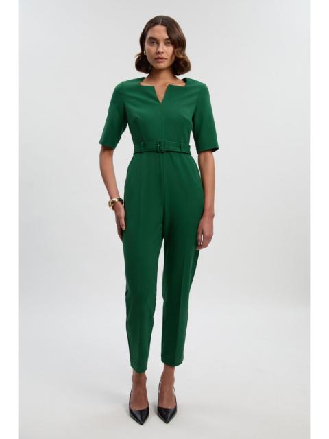 Structured Crepe Forever Notch Neck Belted Tailored Jumpsuit