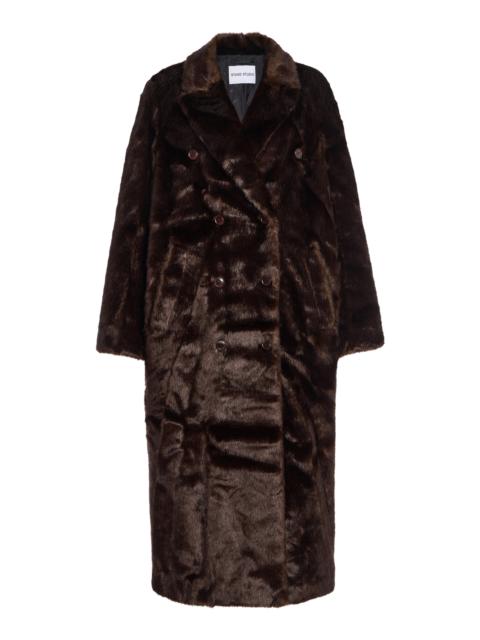 Harper Faux Fur Double-Breasted Coat brown