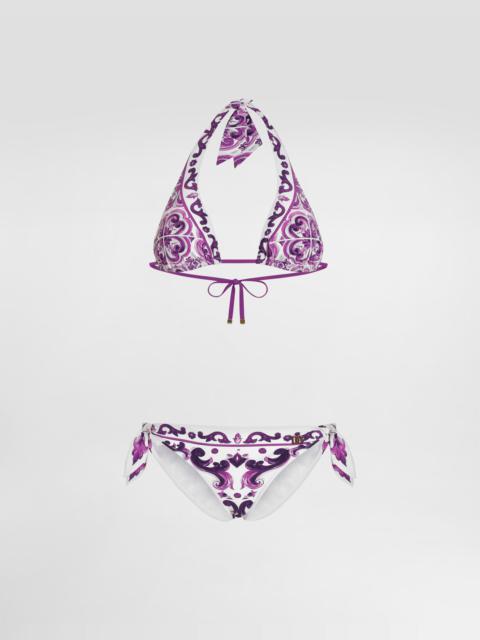 Majolica-print padded triangle bikini