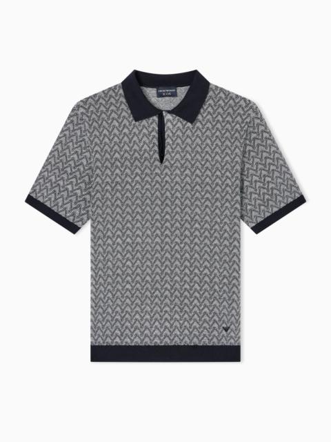 ICON POLO-COLLAR JUMPER IN CHEVRON-MOTIF JACQUARD