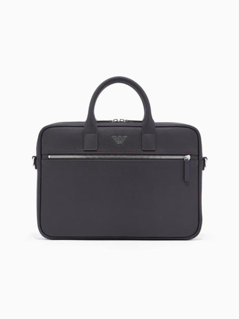 ASV REGENERATED SAFFIANO LEATHER BUSINESS BAG WITH EAGLE PLATE
