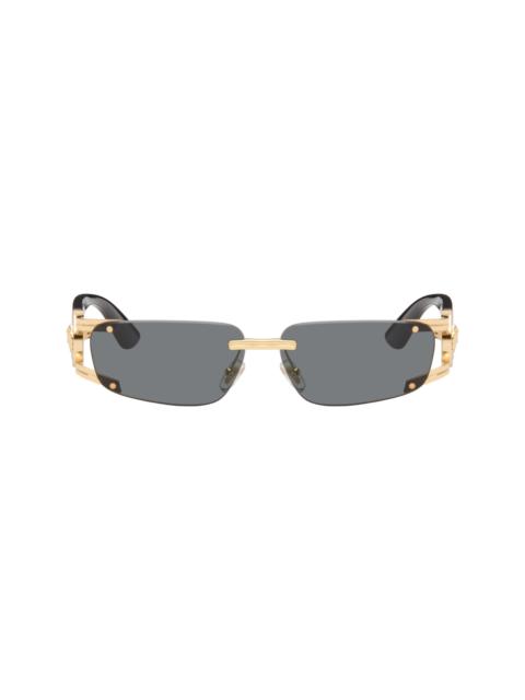 Black & Gold 'Medusa Honor' Rectangular Sunglasses
