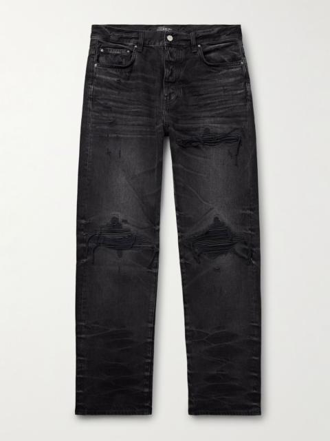 MX1 Straight-Leg Leather-Panelled Distressed Jeans Black