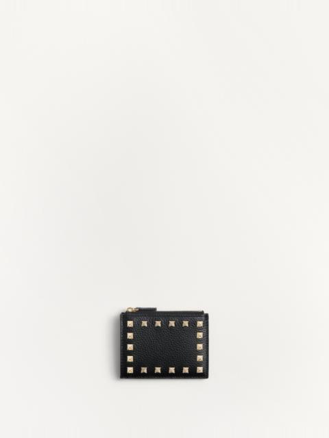 ROCKSTUD GRAINY CALFSKIN CARDHOLDER WITH ZIPPER