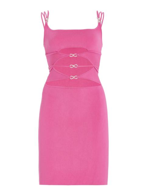 Matilde Crystal Bow Rib-Knitted Mini Dress pink