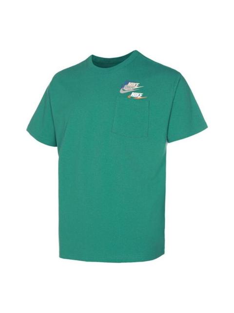 Men's Nike Logo Pattern Round Neck Short Sleeve Green T-Shirt DV3316-350