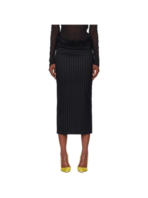 Navy Pinstripe Stretch Tube Midi Skirt