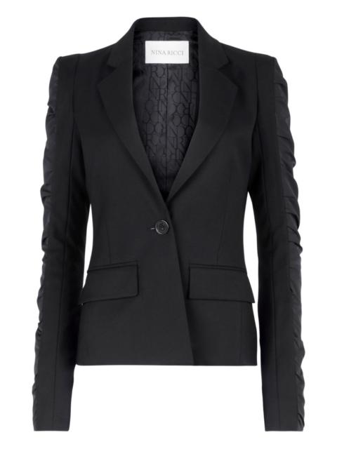ruffled-sleeves wool suit jacket