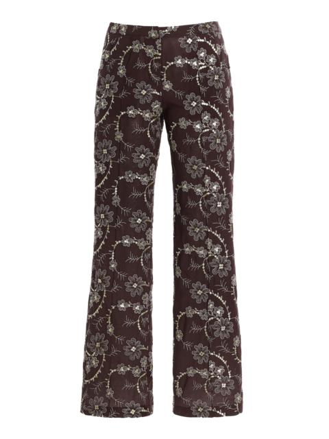 Cera Embroidered Straight-Leg Pants brown