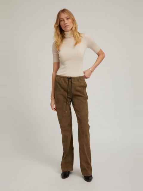 OLIVE SUEDE STRAIGHT LEG PANTS