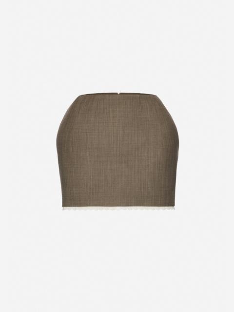 Wool mini skirt with lace trim in beige