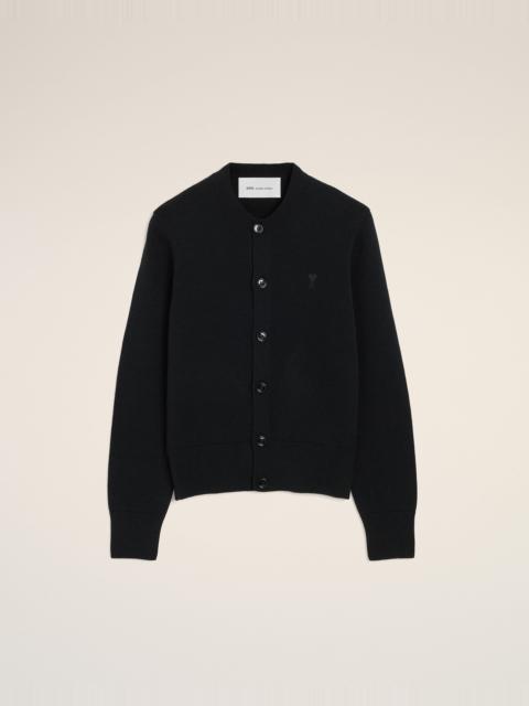 BLACK CREWNECK WOOL CARDIGAN WITH AMI DE COEUR