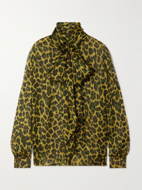 Pussy-bow Leopard-print Silk-mousseline Blouse