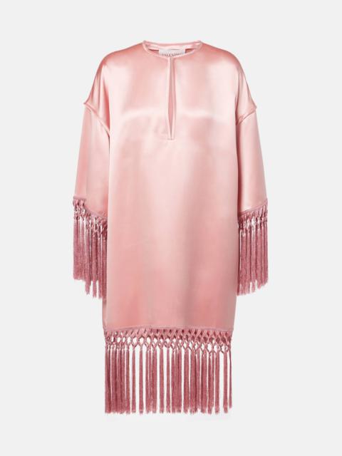 Fringed silk duchess satin minidress