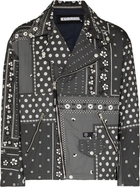bandana-print biker jacket