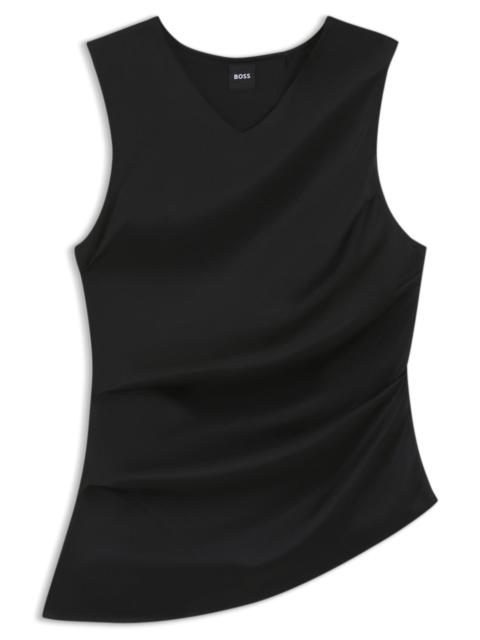 ASYMMETRIC-HEM TOP WITH STRETCH-SILK FRONT