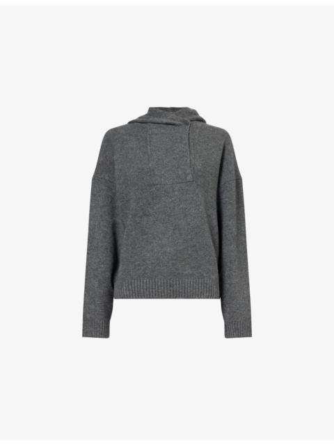 Button-Up Relaxed-Fit Wool-Blend Hoody