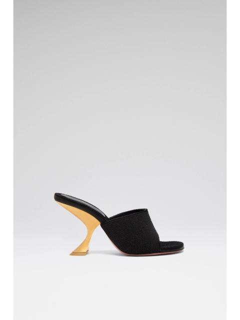 TAYLOR WOVEN SLIPPER 90 BLACK WOVEN RAFFIA AND GOLD METAL HEEL