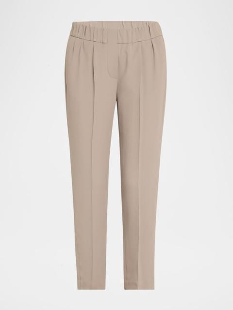 Straight-Leg Ankle Silk Pull-On Pants