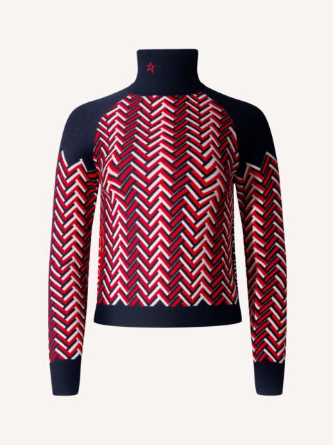 Chunky Chevron Merino Wool Turtleneck Sweater