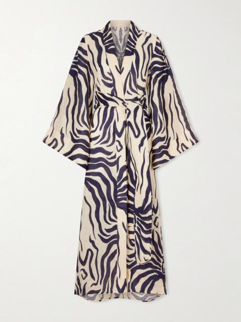 Boa Whisper Belted Zebra-print Linen Coverup