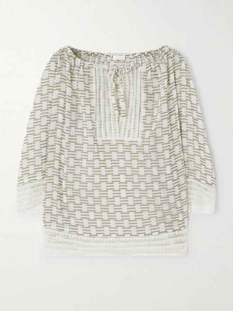 Idylle Amourette Lace-trimmed Cotton And Silk-blend Fil Coupé Pajama Top