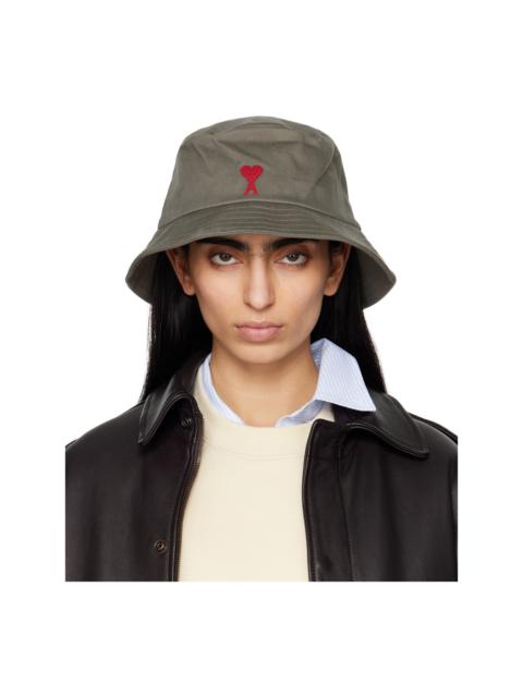 Gray Cotton Ami de Coeur Embroidery Bucket Hat