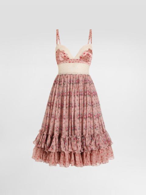 Small flower bouquets-print chiffon dress