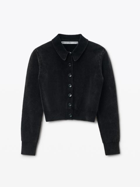 Black Cotton-Blend Chenille Cardigan
