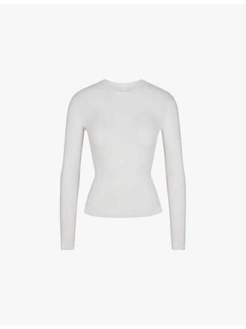 Sheer Rib Long-Sleeve Jersey Top