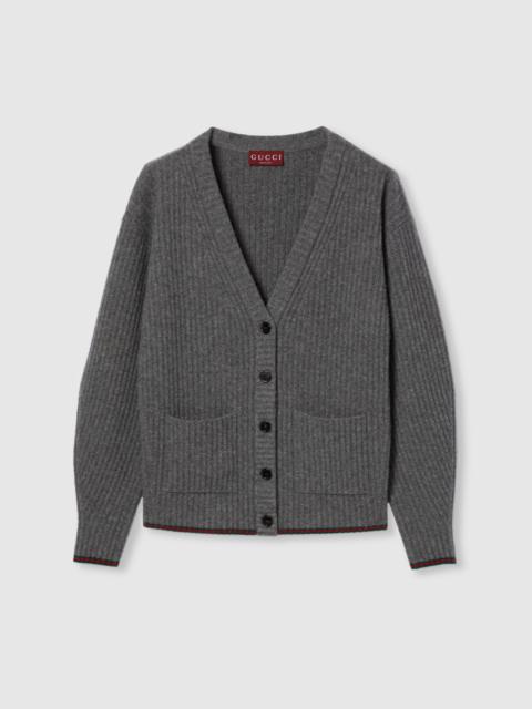 Rib felted wool cardigan with Web