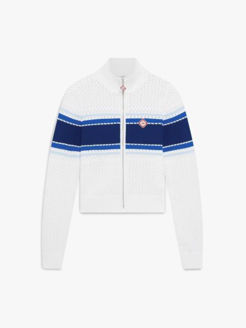 White & Blue Striped Mesh Bomber Jacket | Casablanca Paris