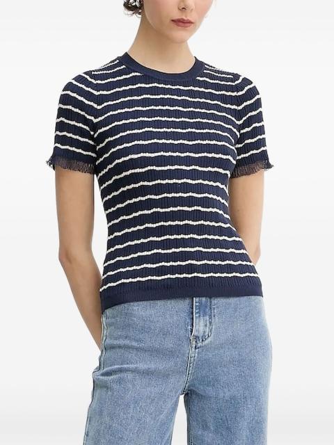 striped frilled-sleeve top