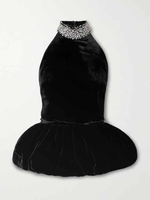 Hemingway Crystal-embellished Velvet Peplum Halterneck Top