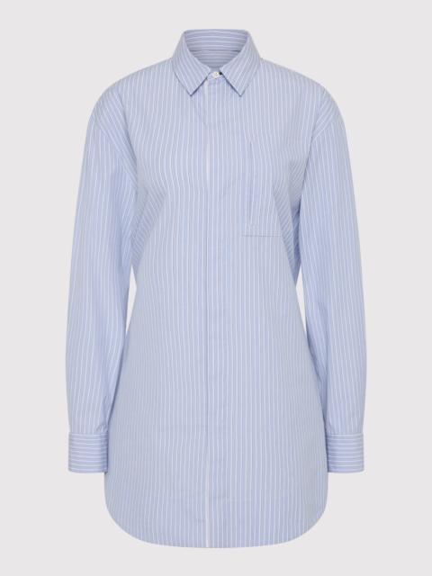 Drawstring Mini Shirt Dress - Pale Blue Stripe