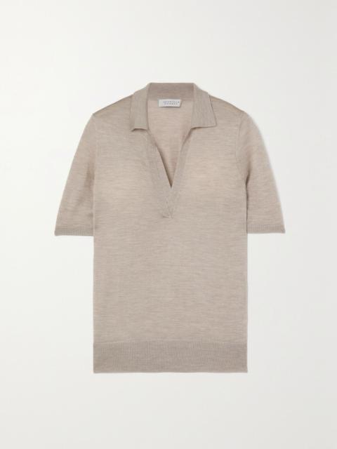 Frank cashmere and silk-blend polo shirt Beige