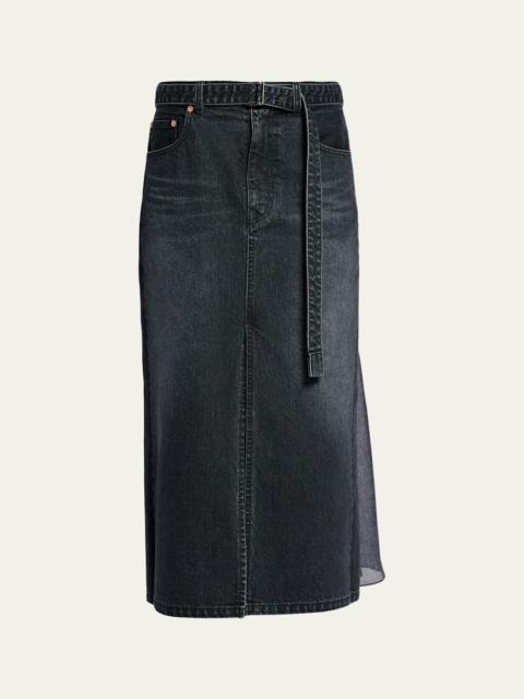 Godet Denim Midi Skirt