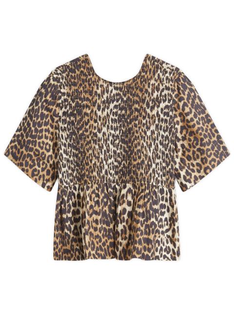 Ganni Printed Open Back Smock Blouse