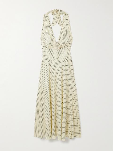 Mazarin Ruffled Polka-dot Silk-blend Satin Halterneck Dress