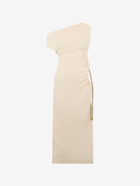 Ivory One-Shoulder Midi Dress with Cut-Out
