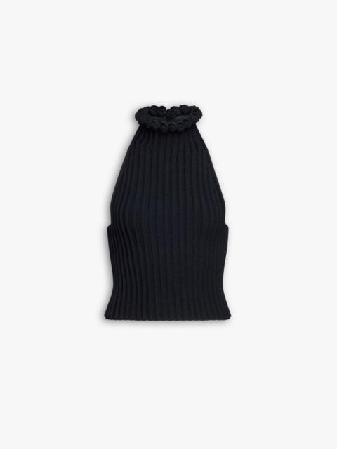 RIBBED KNIT HALTER TOP WITH WAVY FINISH