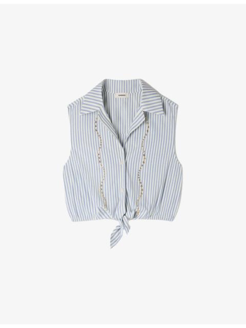 Cropped Rhinestone-Embellished Cotton-Blend Shirt