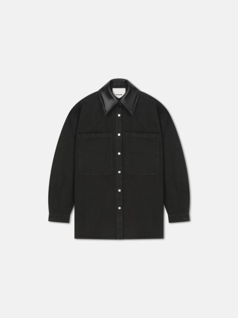 Leather-Trimmed Denim Shirt