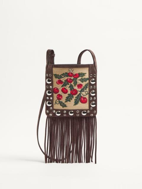VALENTINO GARAVANI NELLCÔTE SMALL SHOULDER BAG IN JACQUARD RAFFIA WITH CHERRYFIC PATTERN