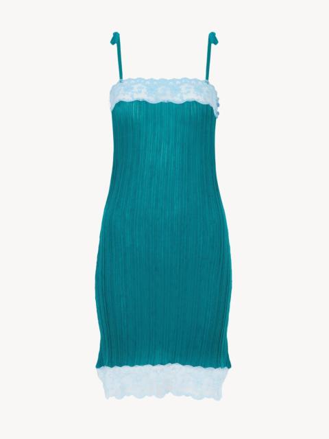 SLEEVELESS FITTED MINI DRESS IN A WOOL KNIT & LACE